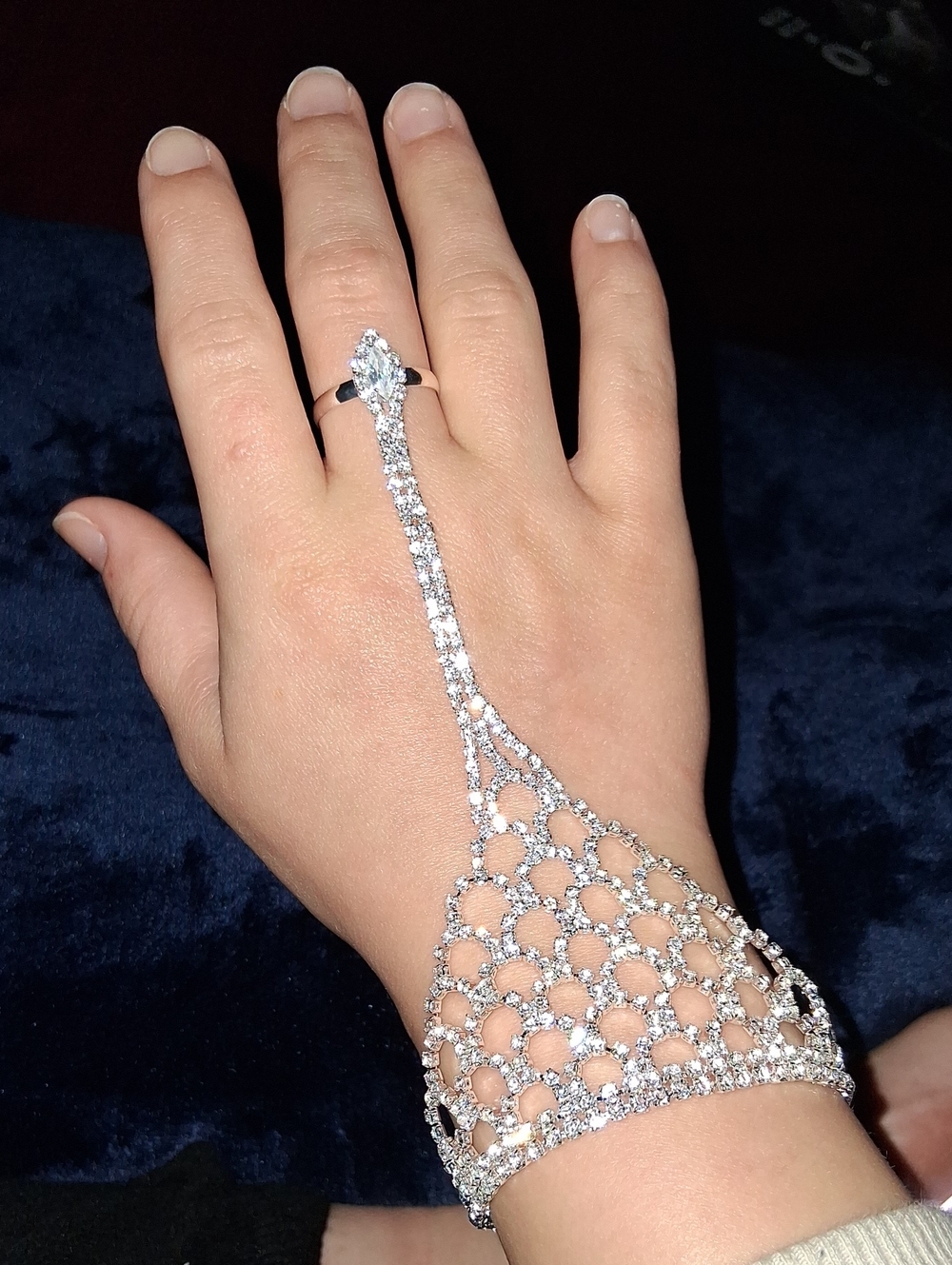 Crystal Silver Hand Chain Bracelet - Elegant Silver Bridal Jewelry